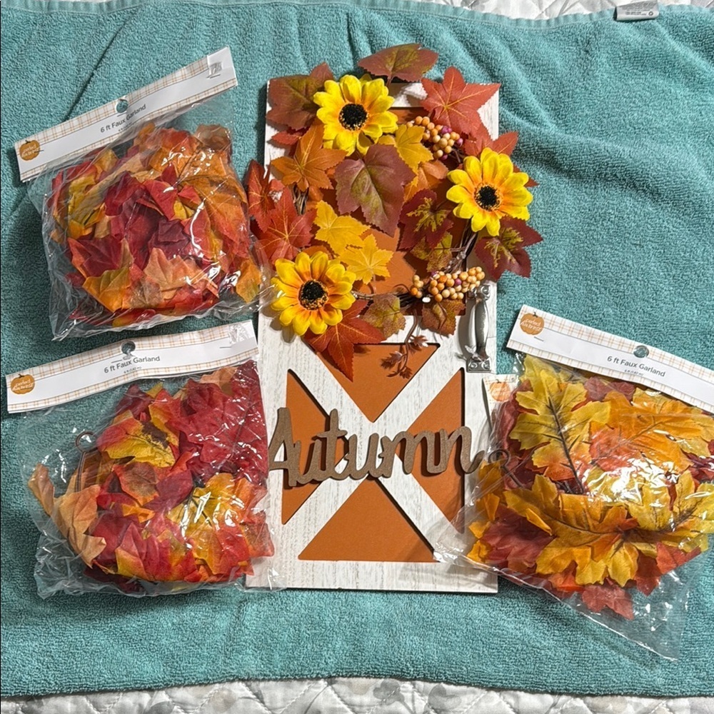 Autumn Decor Set with Leaves and Sunflowers